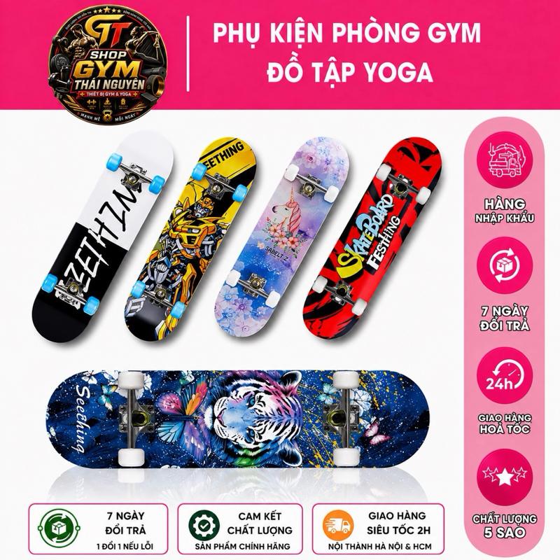 Ván trượt Skateboard mặt nhám, trượt ván, ván trượt thể thao gỗ ép 8 lớp chắc…