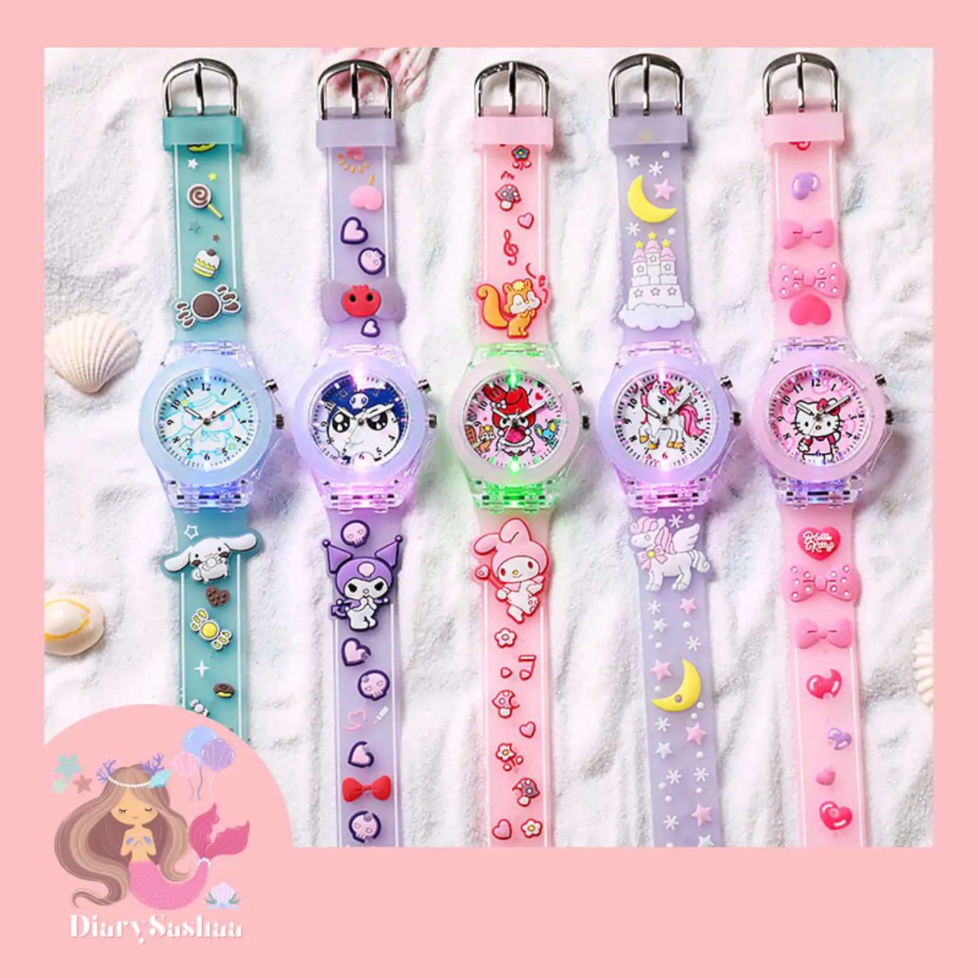 Jam Tangan Lampu Anak Perempuan Karakter Gemas Kartun CInamorollll Melodyyy Lucu Murah FREE Baterai Fashion
