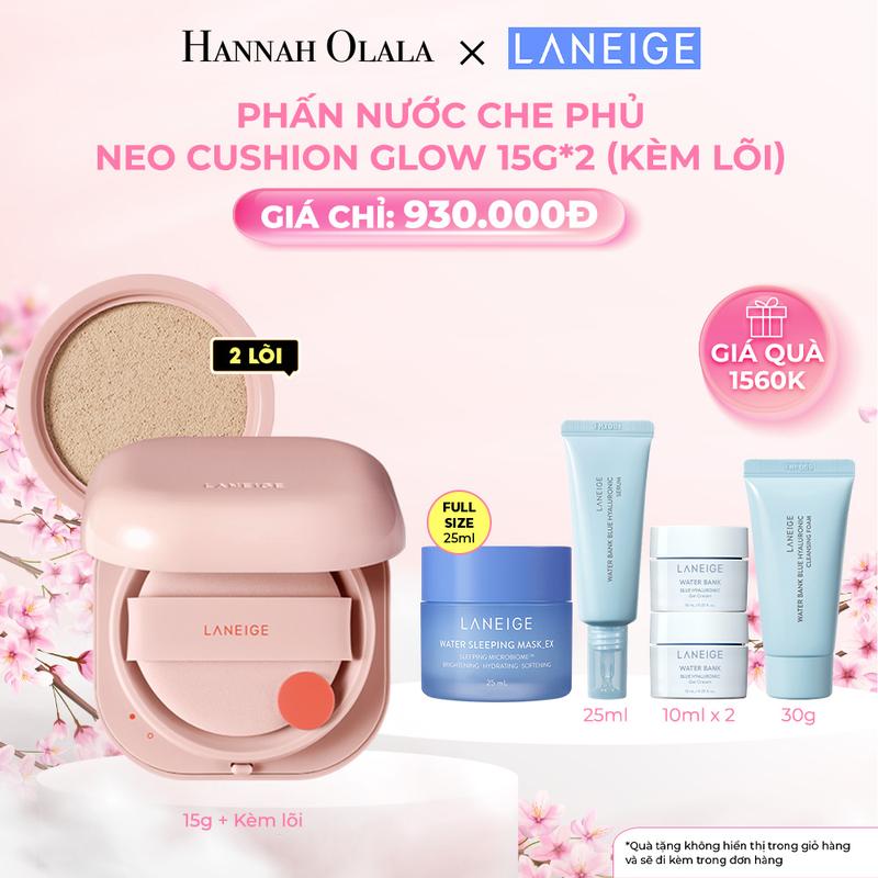 LANEIGE x HANNAH OLALA - Phấn nước che khuyết điểm mỏng nhẹ lâu trôi LANEIGE NEO Cushion Glow 15gx2 kèm lõi thay thế Mỹ Phẩm Cosmetic Women Trang Điểm