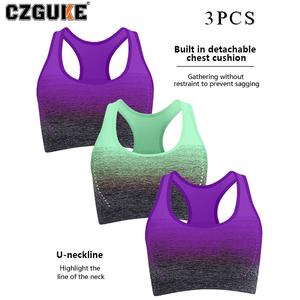CZGUKE conjunto deportivo para mujer de 3 pzas: sujetador deportivo push-up para yoga y fitness, transpirable y resistente a impactos; camiseta/chaleco para correr; ropa interior deportiva