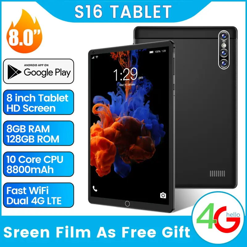 Tablet PC Baru S16 12GB + 512GB Android 8 Inci Layar Full Screen Layar Besar Wifi 3G/4G/5G Dual SIM Tablet Untuk Anak Belajar TAB Gaming Indonesia 0