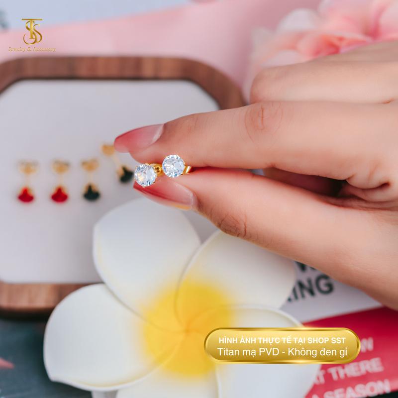Bông tai nụ thanh lịch SST Official Titan Không Đen Gỉ BT80-81-82