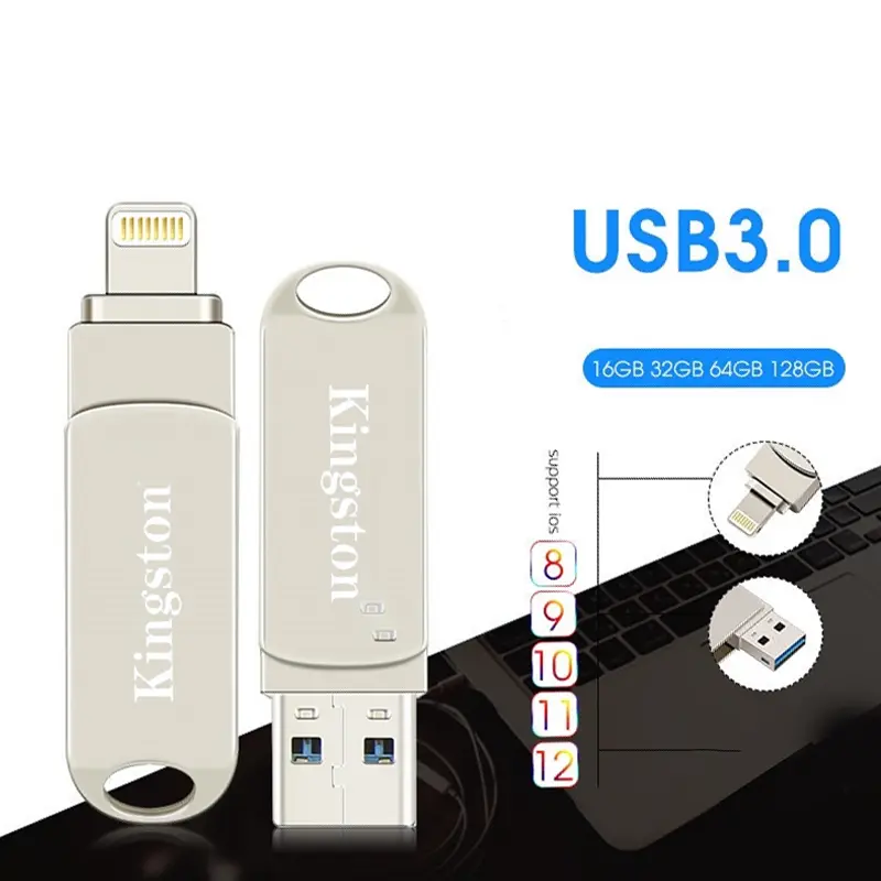Kingston OTG Flashdisk 512GB/1TB/2TB iOS, iPad, PC, USB 3.0, 3 IN 1, Venda Quente, Prata OTG Pen Drive FOR IPHONE Komputer Storage Penyimpanan 4