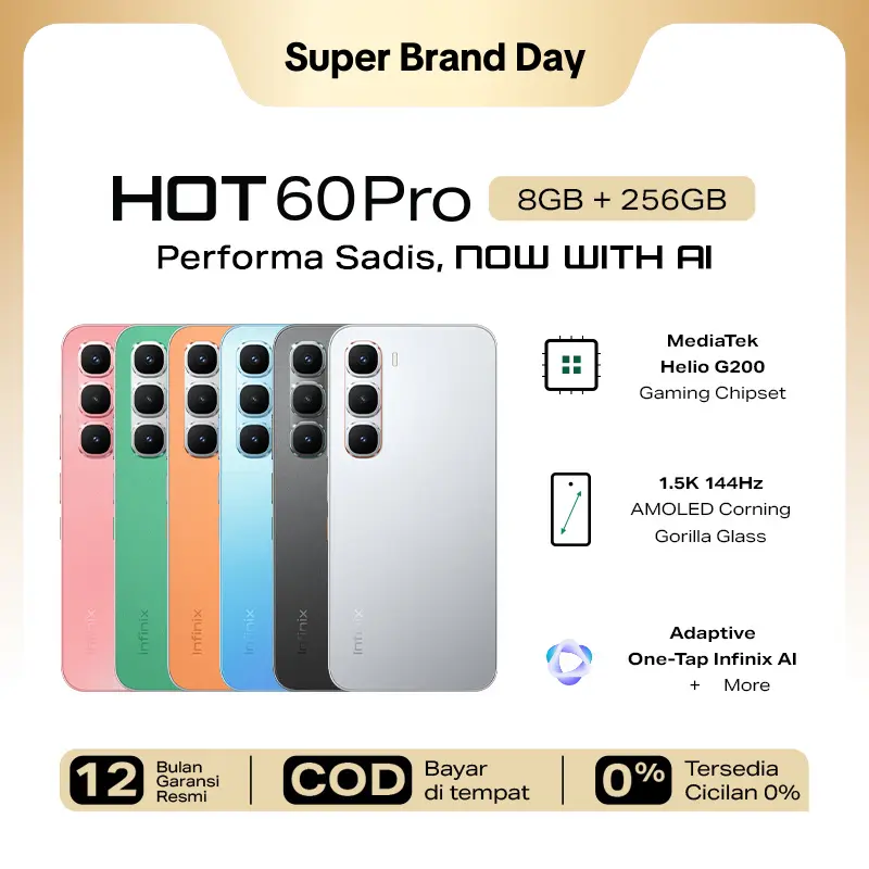 Infinix Hot 60 Pro 8/256GB - Up to 16GB Extended RAM - Helio G200 - 6.78 inch 144Hz AMOLED - 50MP - 5160 mAh - NFC