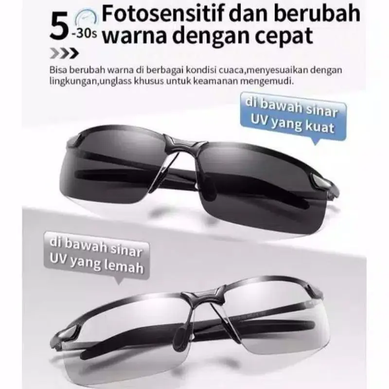Kacamata Polarized Photochromic Pria Kacamata Anti Silau Siang Malam 6
