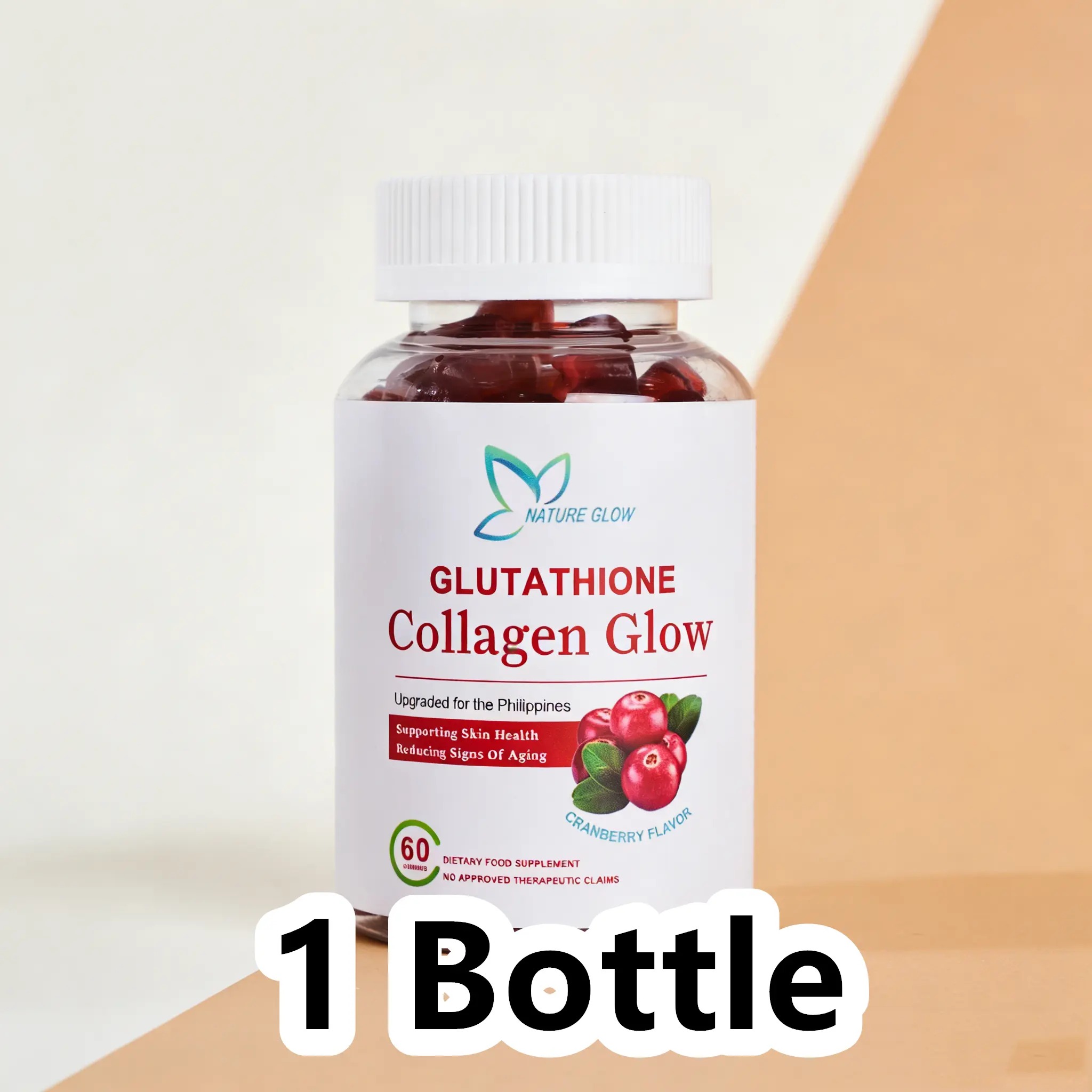 FDA APPROVED】Nature Glow Glutathione Collagen Glow 60PC Gummies Cranberry Flavor FDA Approved for Adults