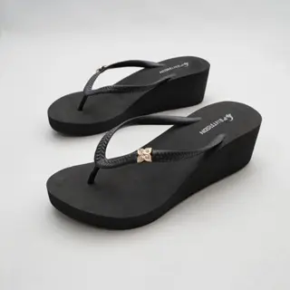 PENTAGON [ABIGAIL 101] Sandal Jepit Wedges Simple Wanita Helen/ Sandal Hak Spon / Japit Polo Hitam 6