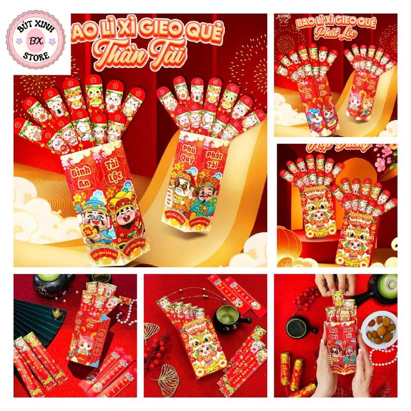  1 Hộp + 12 quẻ  Bao Lì Xì Gieo Quẻ Phát Lộc Cán Dạ Quang Lấp Lánh 