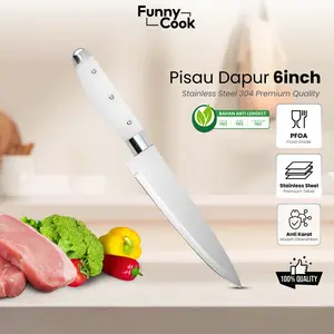 Funnycook Pisau Dapur 5-7 Inch Stainless Steel Kitchen Knife Super Tajam Fruit Knife Gagang Putih Kitchenware