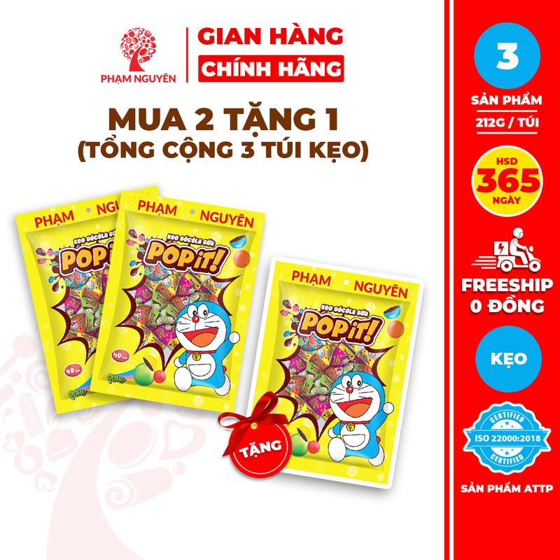 [MUA 2 TẶNG 1] Tổng cộng 3 Túi Kẹo socola sữa Popit Doraemon 212gr | Socola | Đồ ăn vặt