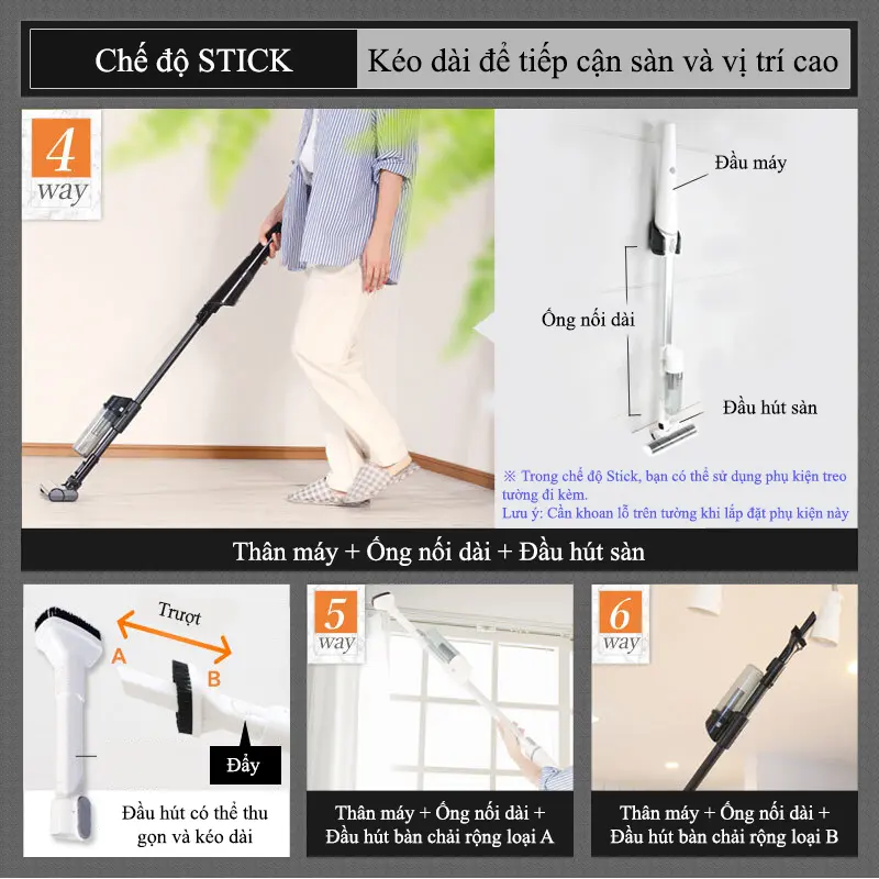 Máy hút bụi không dây Qrachic công nghệ hút xoáy cyclonic sạc pin, làm sạch nhà cửa, xe hơi 5