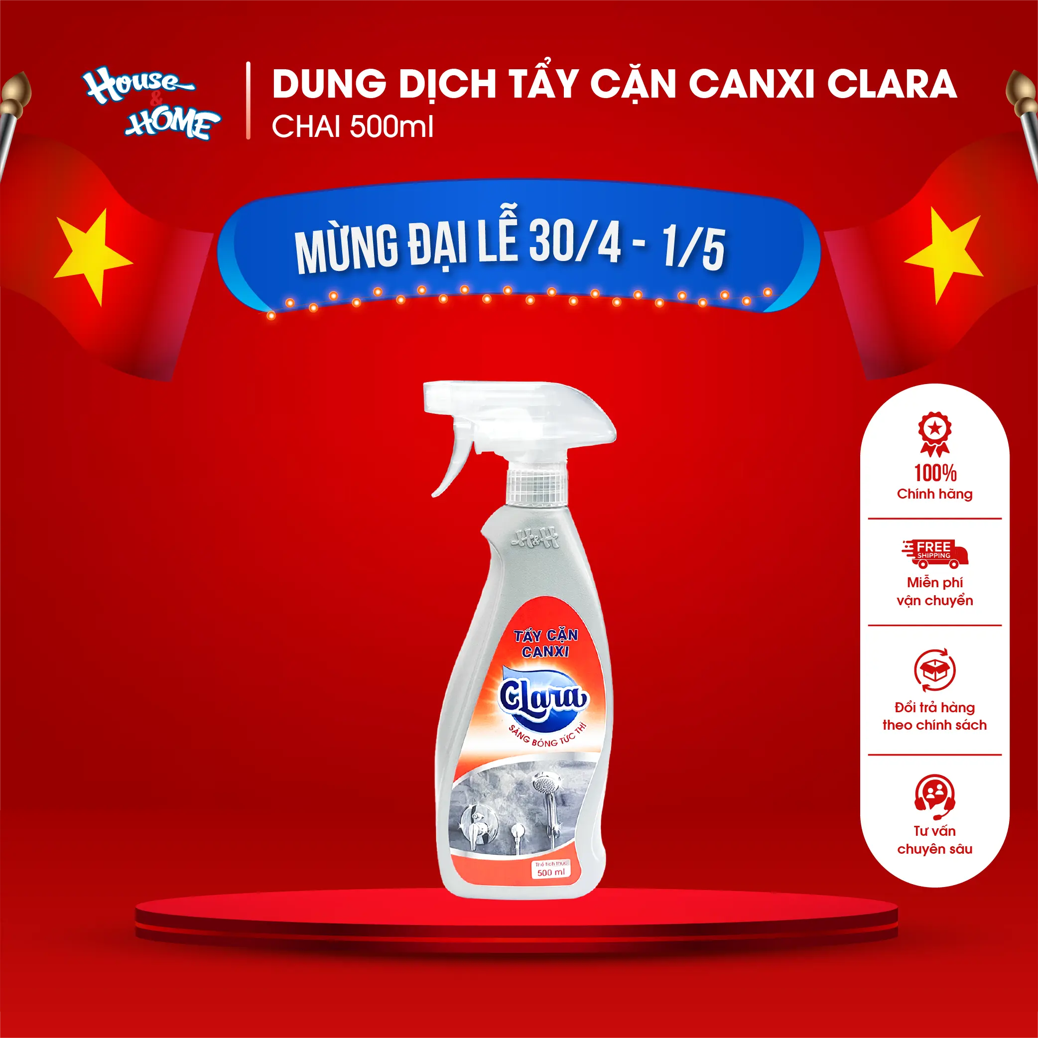 Tẩy cặn canxi Clara chai 500ml Giải pháp tối ưu cho không gian sạch bóng