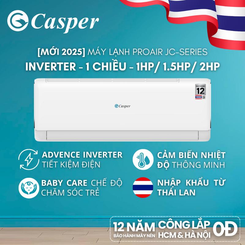   Lắp đặt 0Đ HCM HN  Máy lạnh Casper Inverter ProAir 1 chiều - 1HP  1.5HP  2HP - JC-09IU36  JC-12IU36  JC-18IU36 - Chính hãng - Bảo hành 3 năm 