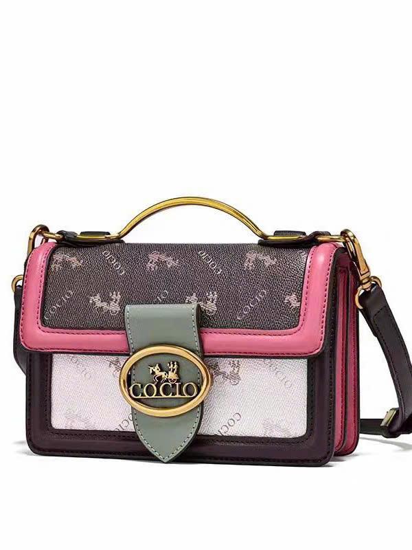 (Full Box) CC012 - Túi Xách Tay Mini COCIO 17CM Dáng Hộp – Quai Cầm Kim Loại Vàng – Thiết Kế Phối Màu Pastel Cực Hot – Kèm Charm Chó Da Cute