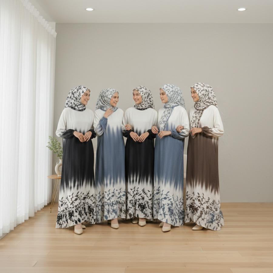 Kinas Set Hijab - Bahan rayon gamis harian yang jatuh rapi tidak nerawang aman dipakai dari pagi sampai acara keluarga