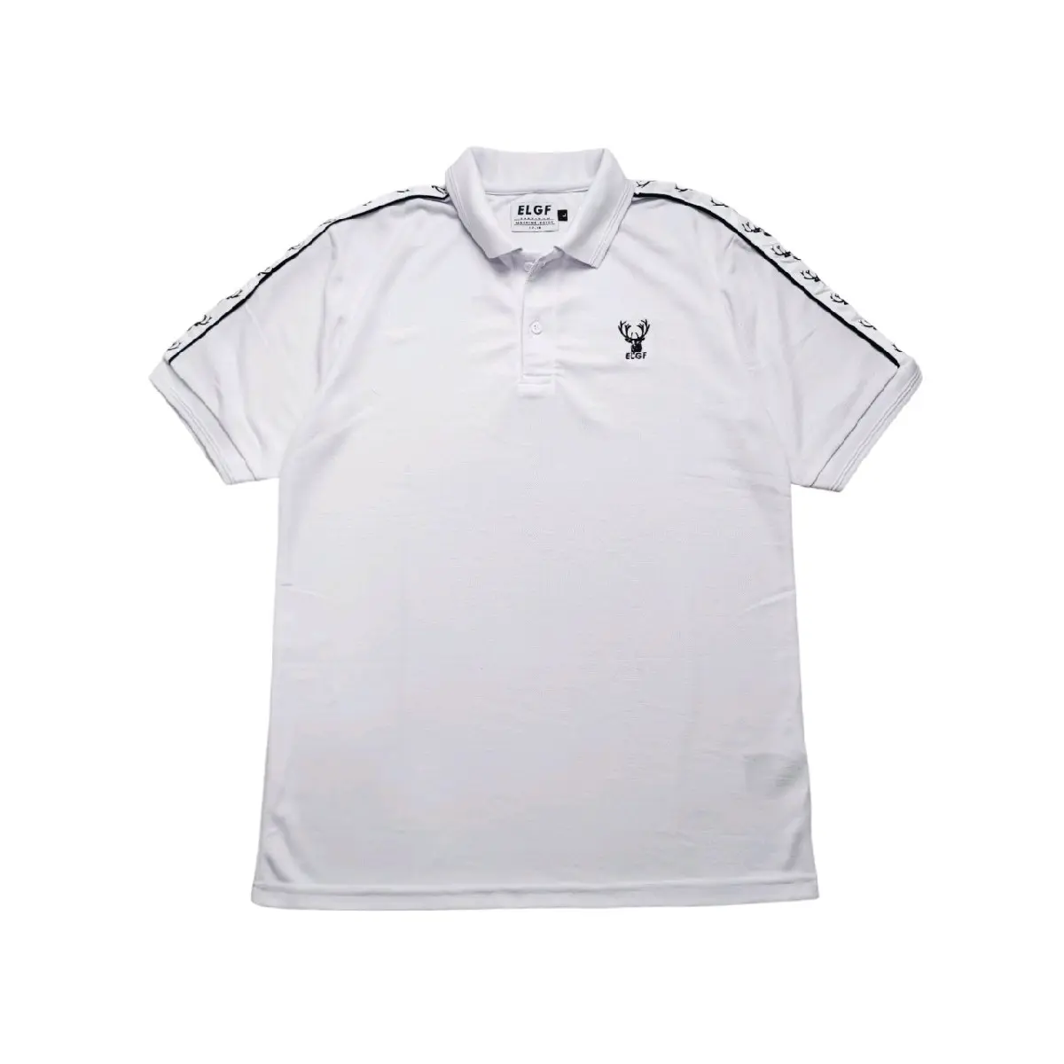 Kaos Polo Shirt ELGF Taped Ringer Bordir Putih - Bahan Cotton Pique 24s, Terdapat Logo Brand pada Kerah