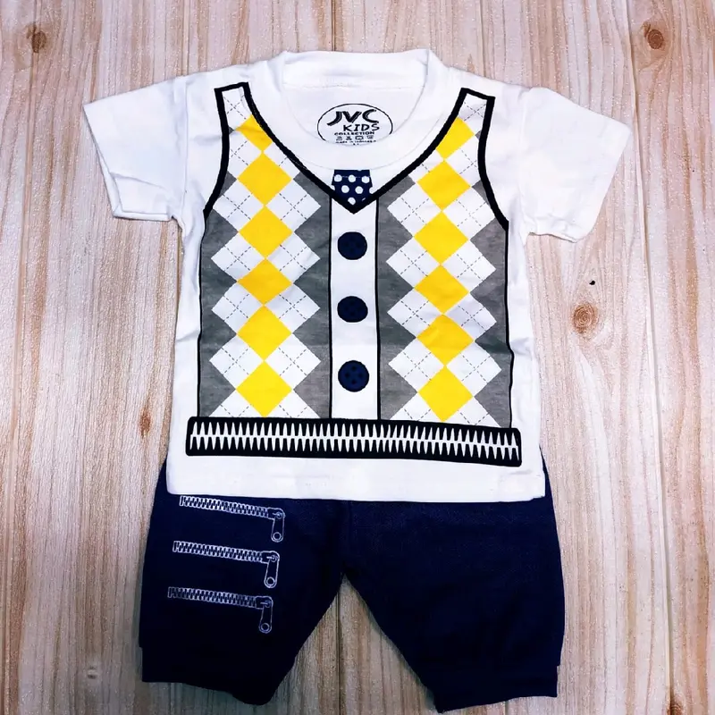 Baju Setelan Bayi Motif Rompi Untuk Baby Usia 0-12 Bulan 1
