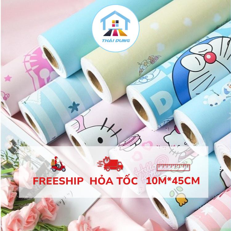 Giấy dán tường hoạt hình Trẻ Em 10 Mét x 45cm có sẵn keo nhiều mẫu hoạt hình đẹp chống thấm nước