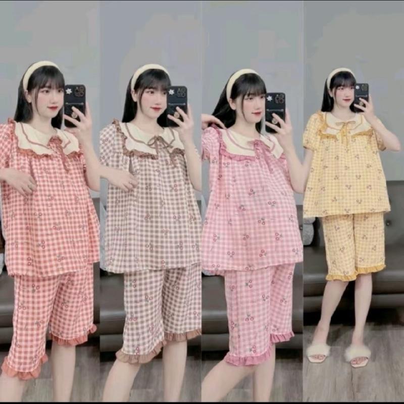 Bộ đồ bầu & sau sinh đũi mềm cổ lá buộc nơ xinh thời trang mùa hè cho bà mẹ thiết kế dịu dàng thoải mái và tự tin