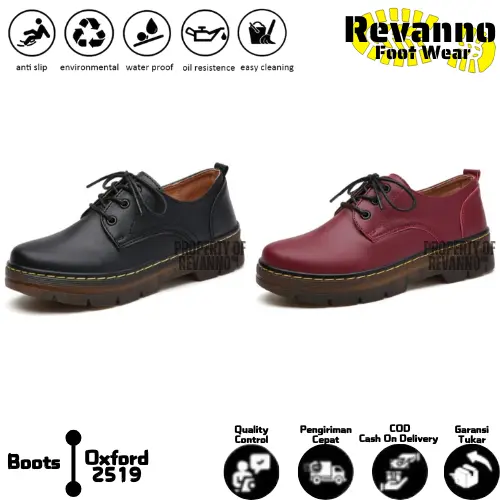 Revannofootwear - Sepatu Docmart Wanita Oxford Sol Tebal 4cm Anti Slip Chunky Boots Fashion Wanita Kerja OOTD Kekinian Hits Korean Style Kulit Premium, 37