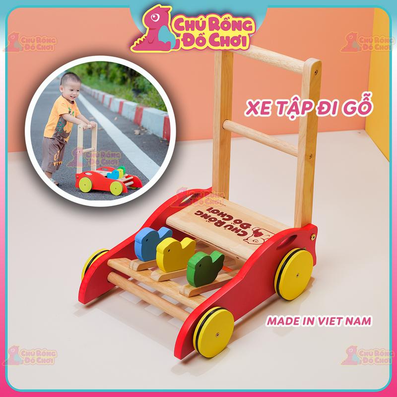 Xe Tập Đi Bằng Gỗ Cho Bé Có Vòng Cao Su Chống Trượt Và Khóa Lùi Giúp Bé Tập Đi Mà Không Lo Té Ngã | Chú Rồng Đồ Chơi