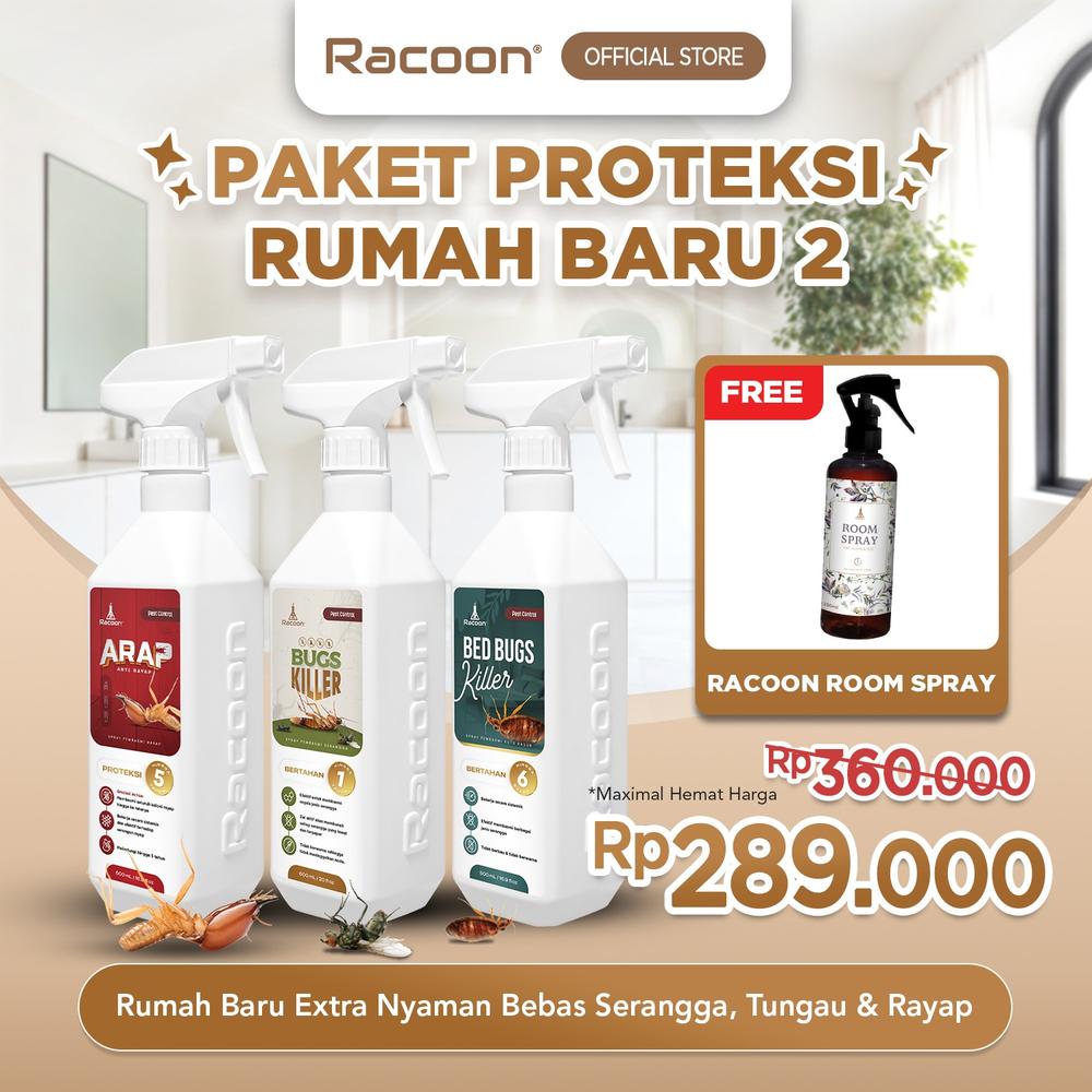 Racoon Paket Proteksi Rumah Baru 2 | Spray Anti Rayap , Anti Semut & Kecoa &  Anti Kutu Kasur 600ML