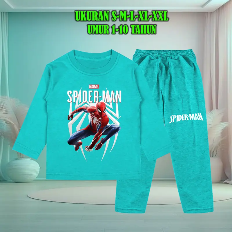 Setelan Baju Anak Tidur Gambar Spiderman Lengan Panjang dengan Sablon Berkualitas - Baju Anak Fashion laki Celana 6