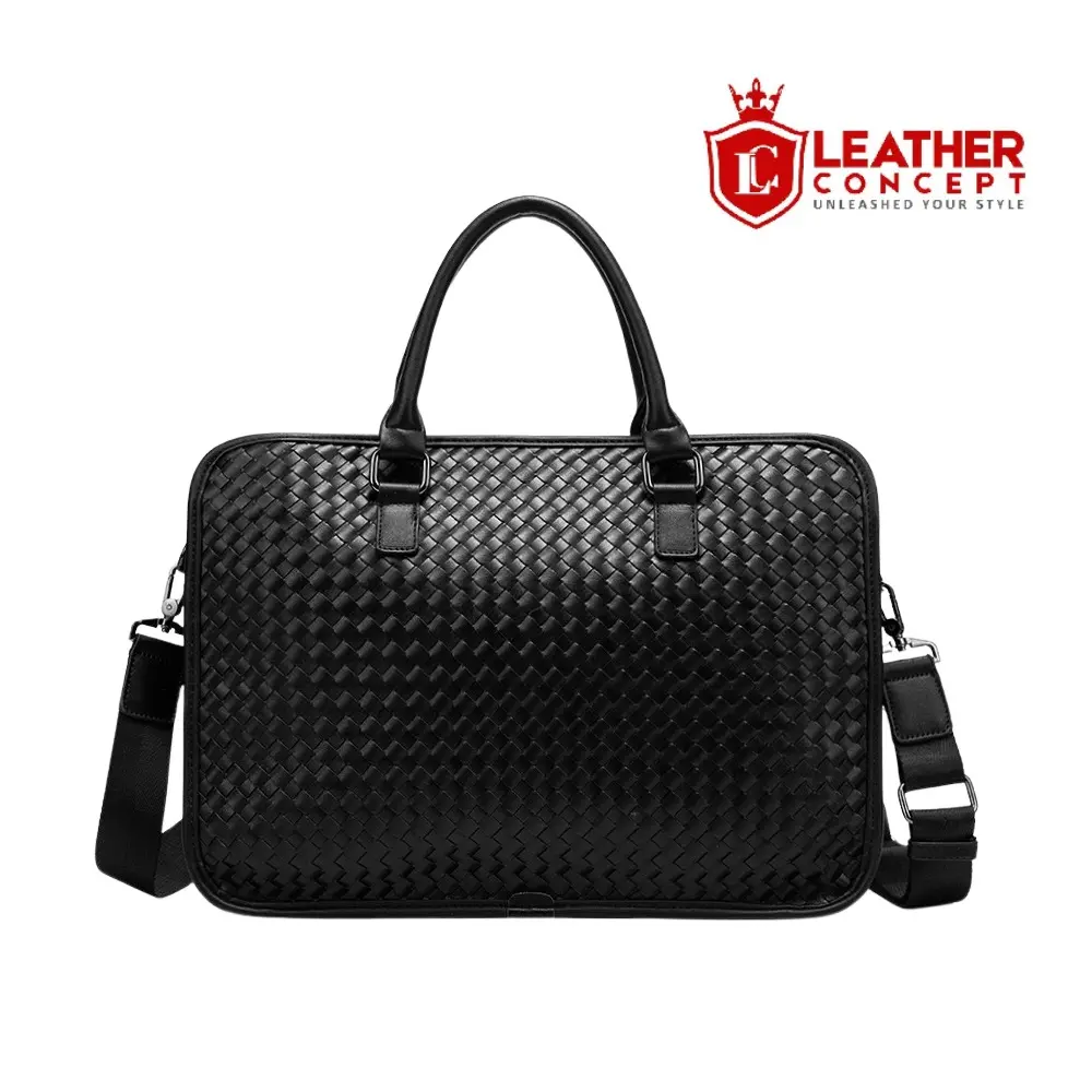 Leather Concept WOVEN Tas Selempang Kulit Pria Tas Kulit Cowok Tas Kerja Pria hitam