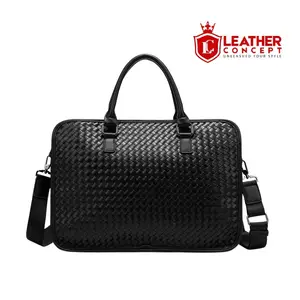 Leather Concept WOVEN Tas Selempang Kulit Pria Tas Kulit Cowok Tas Kerja Pria hitam