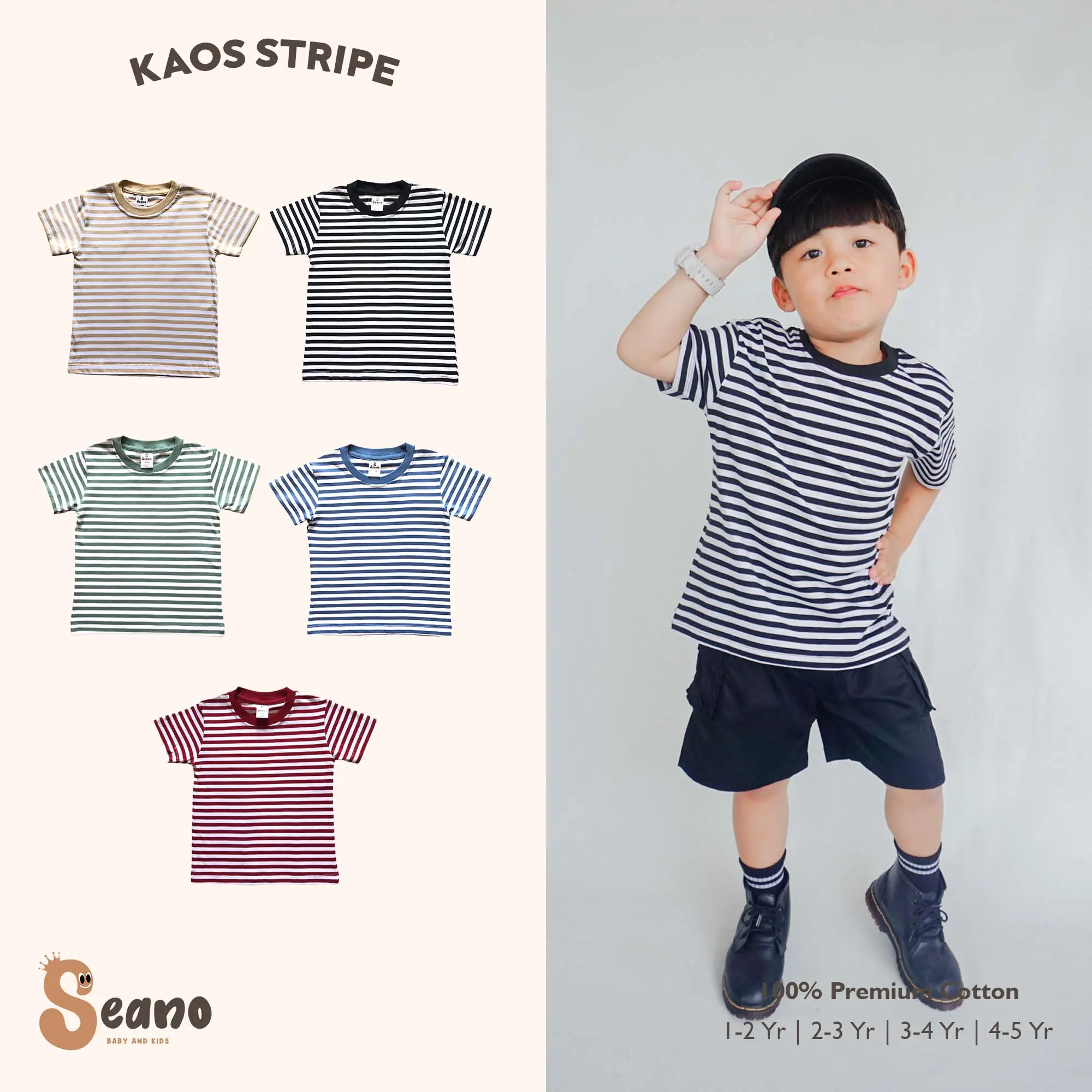Kaos Anak Stripe Stripes Salur Garis 1-5 Tahun Balita Unisex Cotton Combed Laki-Laki Kids