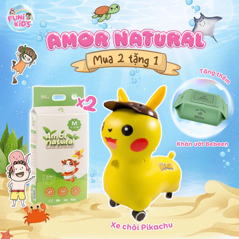 (2A) [TẶNG XE CHÒI PIKACHU/ NGỰA BẬP BÊNH 2IN1] COMBO 02 BỊCH TÃ BỈM VIỆT AMOR NATURAL Dán/ Quần, Bỉm Việt Chất Lượng, Mỏng Nhẹ, Thấm Tốt Size NB/S/M/L/XL/XXL/XXXL/XXXXL Cho Bé, Tã Bỉm Ngày Và Đêm Bỉm