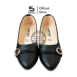Sepatu Balet Wanita Dewasa Remaja Korea Style / Flatshoes Pita Samping Keren Trendi / Sakipo Hitam Kerja Kuliah