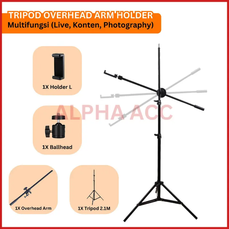 ZMP70 Overhead Tripod Armstand Phone Holder Stick Multifungsi Fotografi Kamera Live Streaming Konten Kreator Photo Studio ALPHA ACC 6