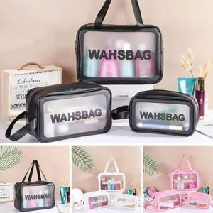 WAHSBAG Tas Kosmetik Transparan dengan Logo WAHSBAG untuk Makeup dan Perawatan Pribadi