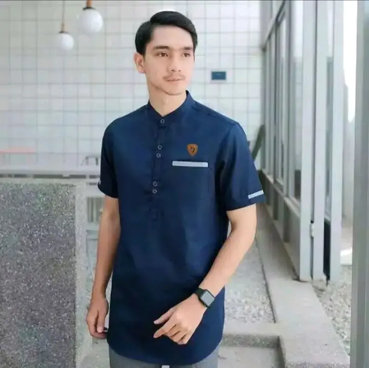 Baju Koko Kurta Lengan Pendek Terbaru Dewasa Kantong Muslim Katun Pria Nyaman Panjang Formal Lembut Kancing 1
