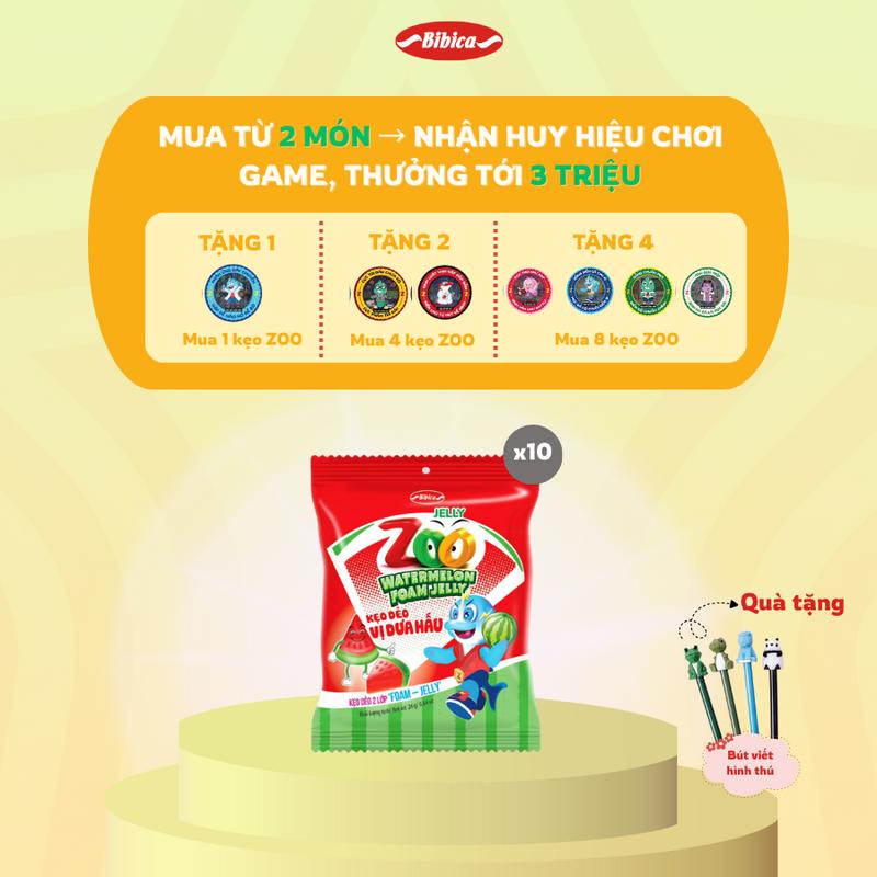 Dây 10 gói Kẹo Dẻo Zoo Foam Jelly Dưa hấu Bibica 24g
