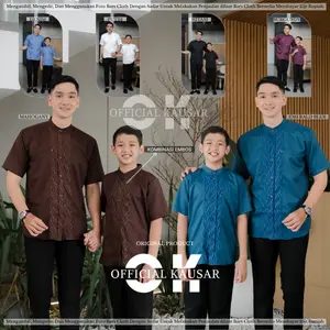 Baju Koko Ayah Anak Laki Laki Mahogani Emerald Blue dan Mahogani Lengan Pendek Motif Arrahman Bahan Toyobo Import Terbaru 2026 Muslim Dewasa Pria Katun Atasan