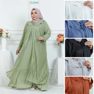 JUMI Natasha | Dress Brokat Pesta Jumbo LD 116, 124, 134, 144 cm | XXXL-XXXXXXL | Gamis Kondangan Busui Manset Karet Crinkle Airflow