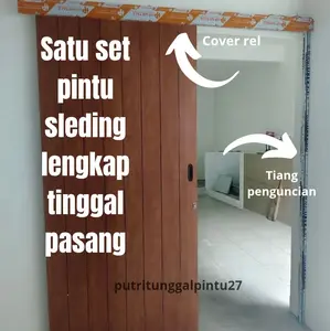 Pintu Geser Sleding Lengkap dengan Tiang Penguncian dan Cover Rel Satu Set Tinggal Pasang
