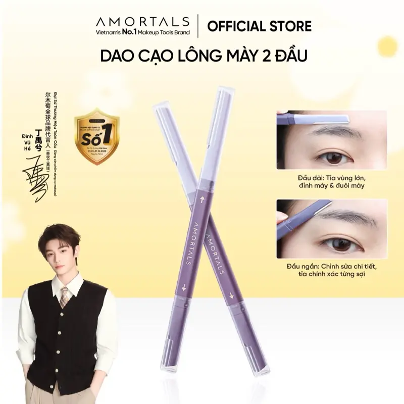 [OFFICIAL]Dao cạo lông mày hai đầu Amortals dao tỉa lông mày tiện lợi không gỉ an toàn cho da nhạy cảm