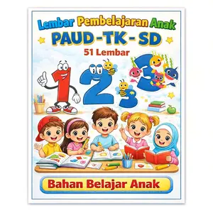 LEMBAR PEMBELAJARAN ANAK Isi 51 Soal Bervariasi untuk PAUD, TK, SD, FREE PAPERCLIP,Stationery