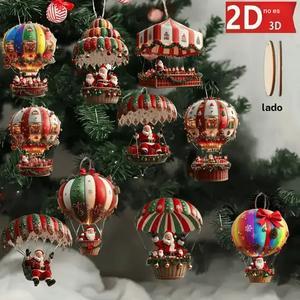 Set de 10 piezas/20 piezas de Decoración Navideña de Santa, Adorno de Madera Creativo con Cuerda, Decoración para Árbol, Colgante para Fiestas Navideñas, Hogar y Exteriores
