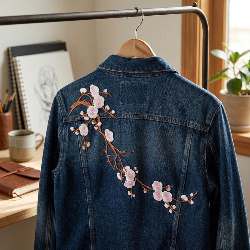 1 miếng miếng vá ủi hình hoa mận màu hồng phong cách retro, miếng vá may cho đồ mây đan thêu, nhãn dán hoa thêu, phù hợp để trang trí đám cưới, sửa chữa và làm thủ công DIY