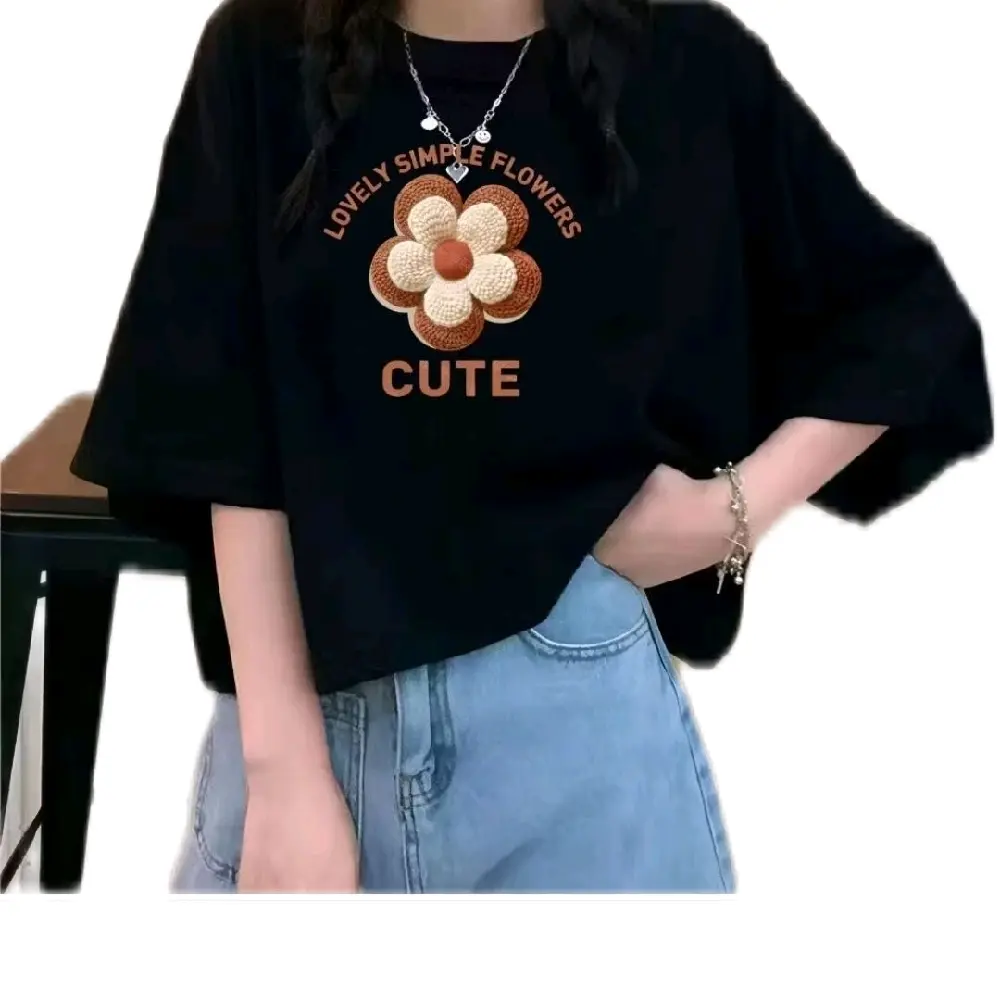 Crop Top Wanita Lengan 3/4 Oversize Distro T-Shirt Motif Oblong Tee Hitam - Pendek Nyaman Unik Santai
