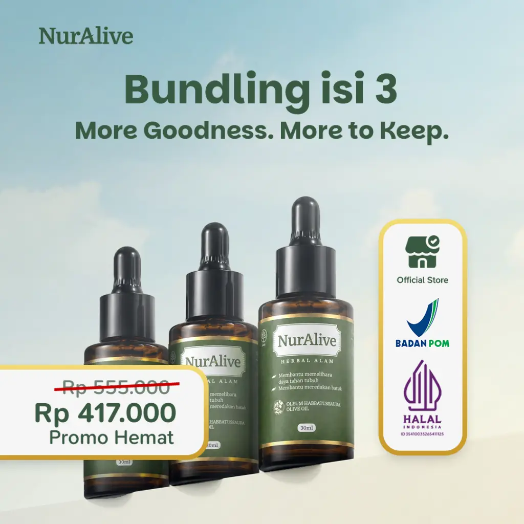 NurAlive Herbal Alam Isi 3 - Habbatussauda Black Seed Oil Membantu Daya Tahan Tubuh & Meredakan Batuk