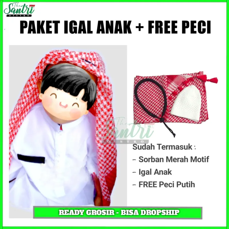 Sorban Rajut Ikat Kepala Anak  / Sorban Arafat Anak Plus Igal Pengikat Sorban / Sorban Kepala Arab / Igal Sorban Dewasa / Igal Anak Laki Laki / Sorban Kepala Dewasa / Sorban Kepala Anak Laki Laki Igal Sorban Anak / Sorban Kelapa Putih / Igal Arab Dewasa M 2
