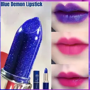 Lescoco Lipstik Biru Berubah Warna Waterproof Long Lasting dengan Oligopeptide Essence Lip Gloss Lipstik Biru Berubah Warna Bibir Pink Lasting Waterproof