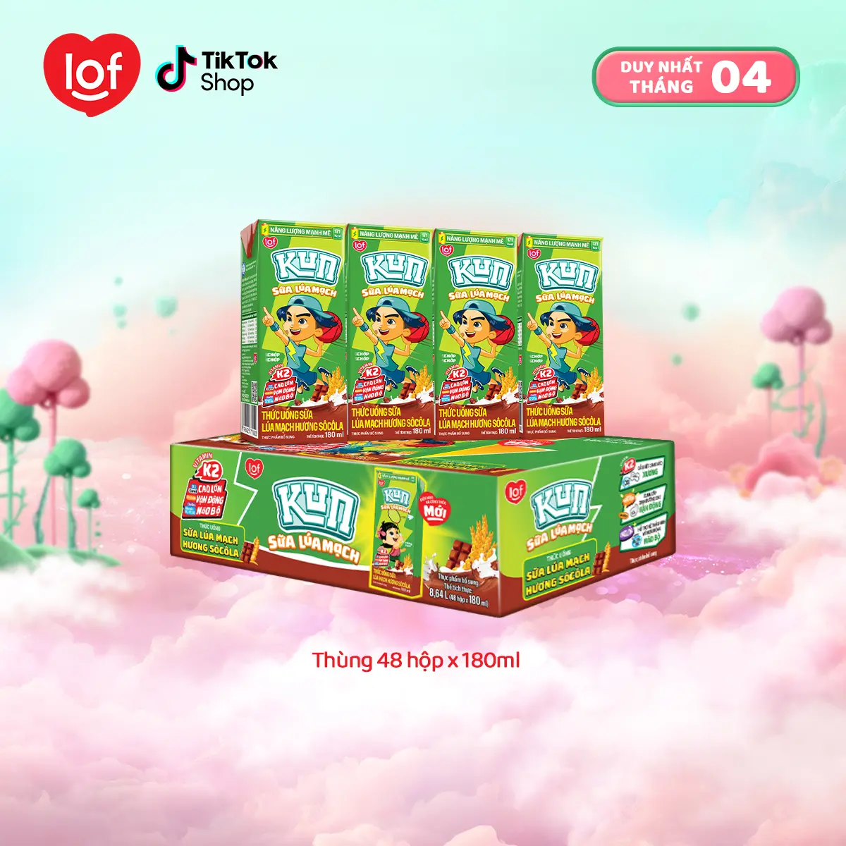 Kun TUDD vị socola lúa mạch thùng 48 hộp x 180ml-LS