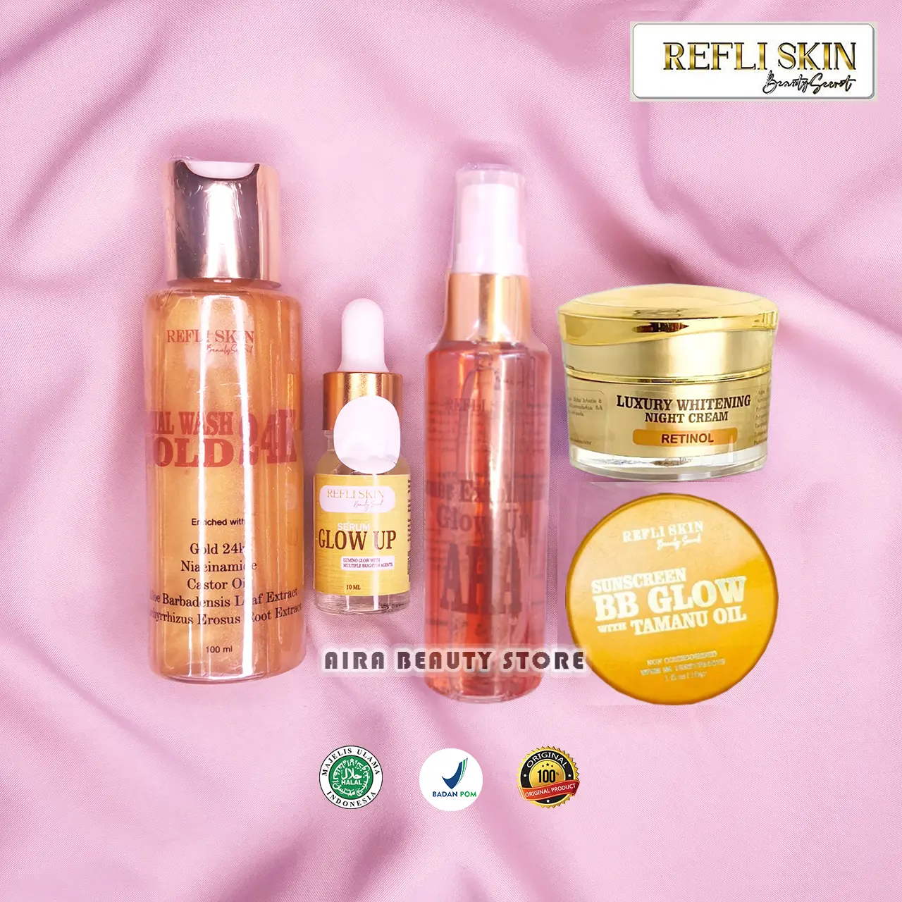Paket Glowing Ekstra Whitening Night Luxury Mencerahkan Mengencangkan Kerutan Exfoliating Wajah Hitam Kering Original Lglow Refliskin