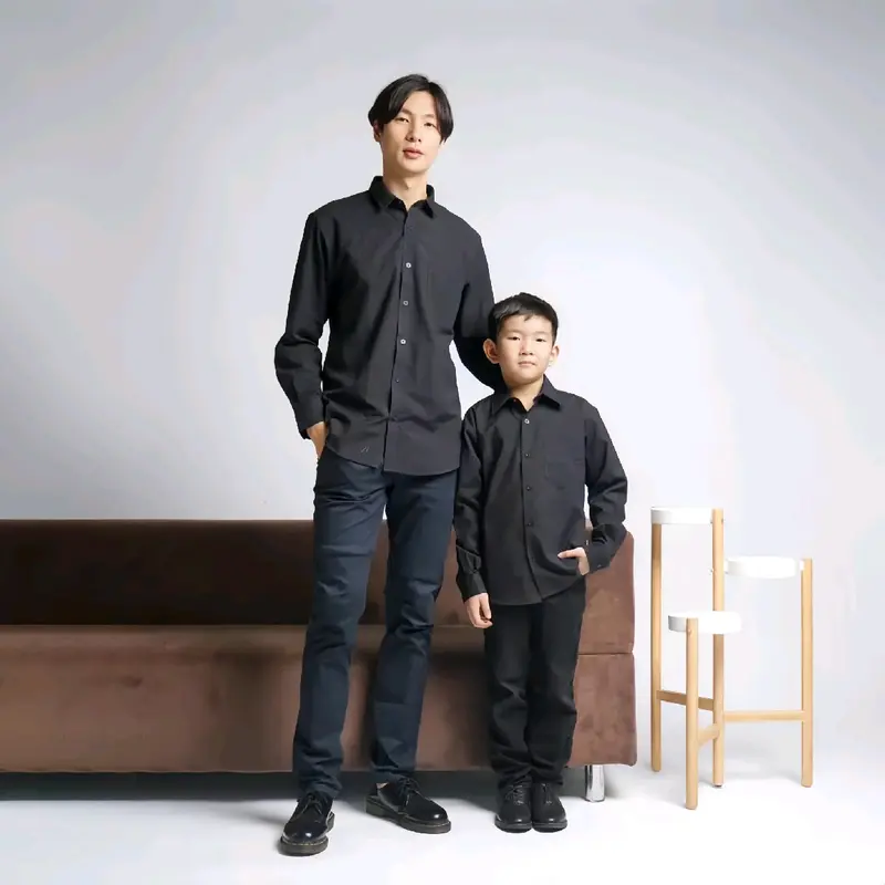 Kemeja Couple Ayah Dan Anak Laki-laki Lengan Panjang Formal Couple Ayah Dan Anak Atasan Baju Katun Dewasa Merah Pasangan Putih Keluarga Motif Polos 1